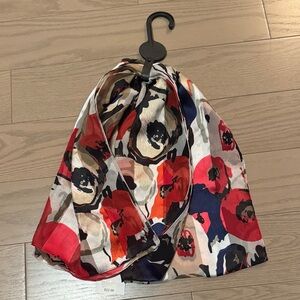 Tanjay Red, Beige, Black and Blue Floral Scarf